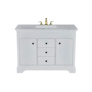 48 in. Freestanding White Bath Vanity with White Carrara Marble Top Assembled