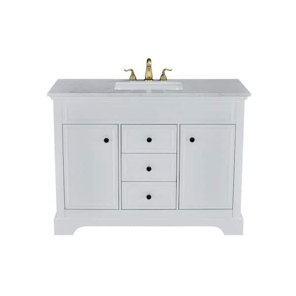 48 in. Freestanding White Bath Vanity with White Carrara Marble Top Assembled