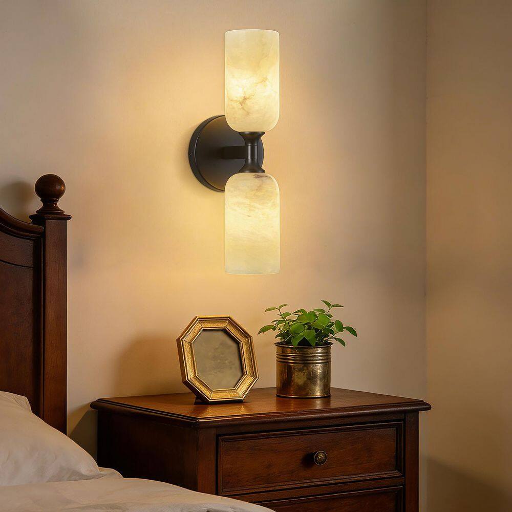 Home Lighting 14 in. 2-Light Modern Black 1-Pack Alabaster Indoor Wall Sconce for Bathroom Bedroom Hallway price history on PriceWatchPro