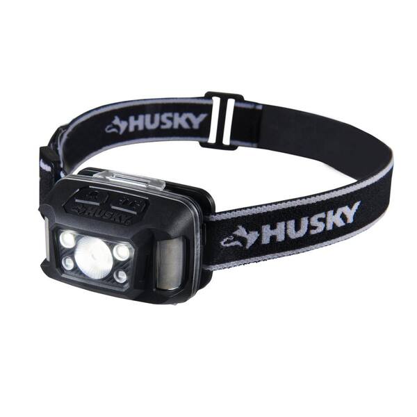 Husky - 350-Lumens Dual-Power Broad Range LED Water/Impact Resistant Headlamp with 9 Modes and Batteries