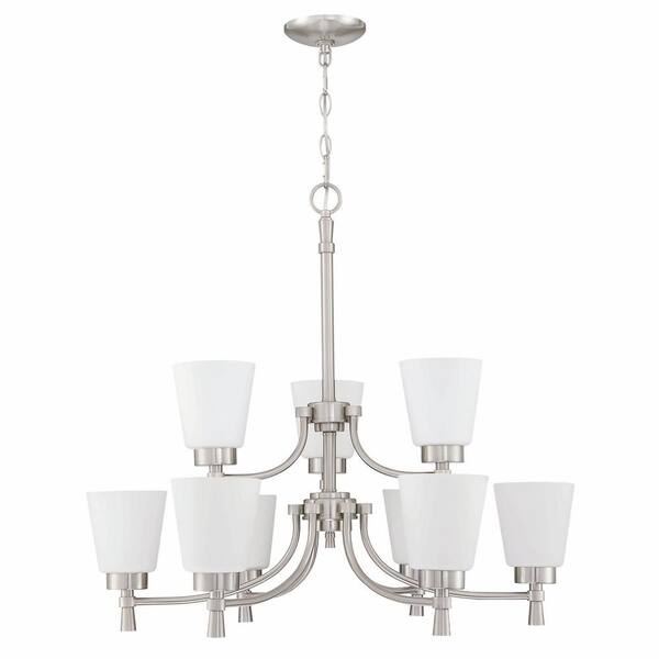 9 Light Brushed Nickle Finish Chandelier Tiered With Shade 1jay 55849 The Home Depot 9 Light Brushed Nickle Finish, Portfolio Nine Light Chandelier Bronzer