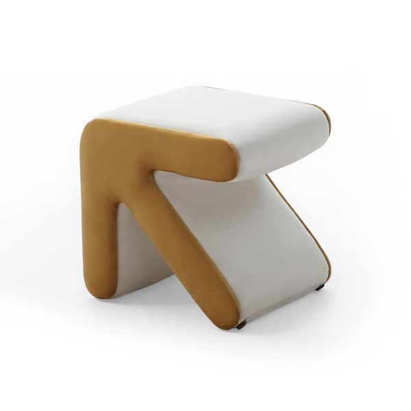 Beige plus Gold Modern Upholstered Velvet Square Arrow Ottoman for Living Room Bedroom