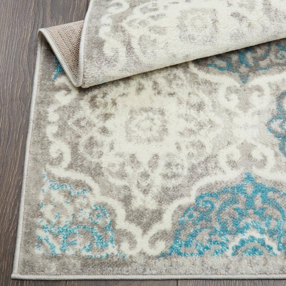 Grey and Blue Medallion Synthetic Area Rug, 7'9" x 10'2"