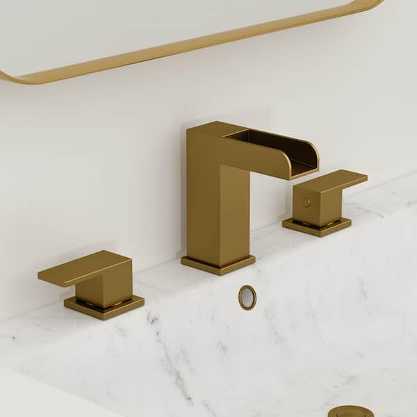 YAWWALK 8 in. Widespread Double Handle Bathroom Faucet with Waterfall Spout in Brushed Gold (Valve Included)