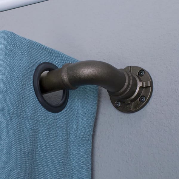 Industrial Wrap Around 72 in. - 144 in. Adjustable Curtain Rod 1 in. in Bronze with Finial