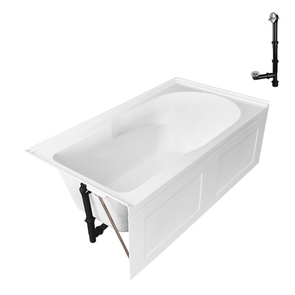 Glossy White Acrylic Rectangular Alcove Bathtub with Chrome Drain