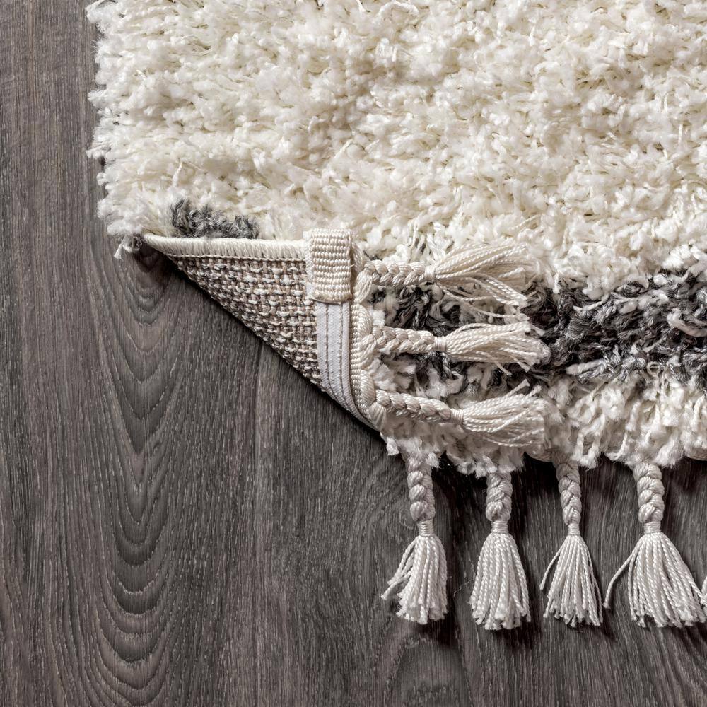 Cream/Grey Moroccan Trellis Shag Area Rug 5' x 8'