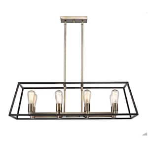Adams 8-Light Oil Rubbed Bronze Kitchen Island Pendant Light Fixture with Caged Linear Metal Shade