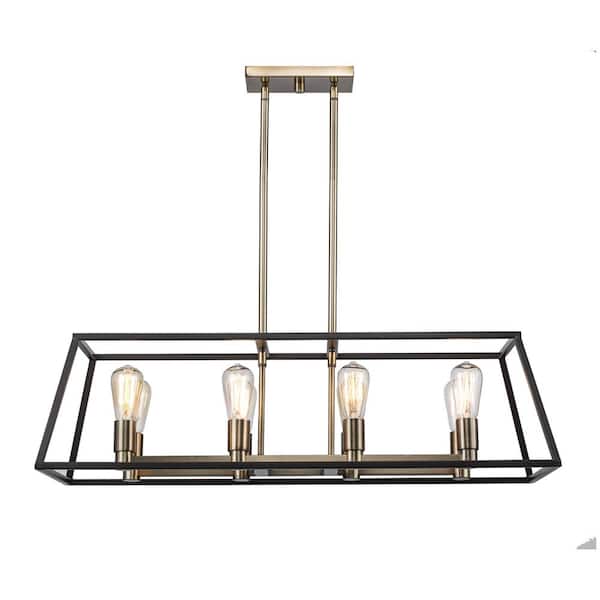 Bel Air Lighting Adams 8-Light Oil Rubbed Bronze Kitchen Island Pendant Light Fixture with Caged Linear Metal Shade