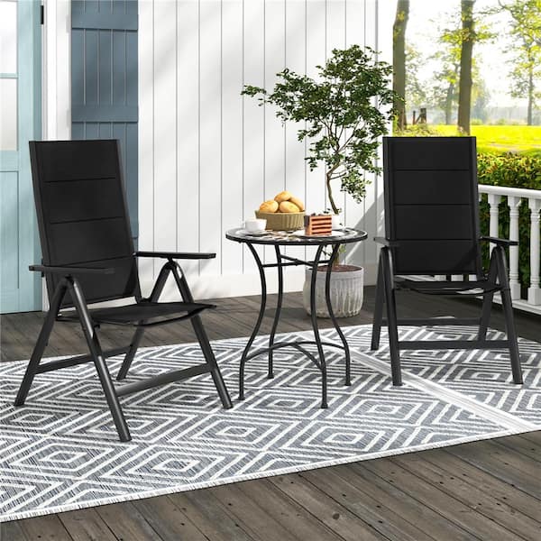 Costway Folding Aluminum Outdoor Lounge Chair in Black Set of 2
