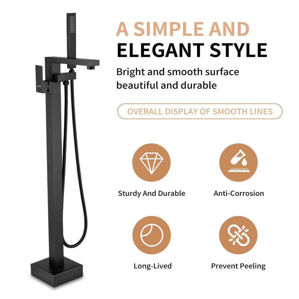 Matte Black Stainless Steel Freestanding Tub Faucet with Hand Shower