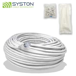 50 ft. White CMR Cat 5e 350 MHz 24 AWG Solid Bare Copper Ethernet Network Wire- RJ45 Plug Heat Resistant