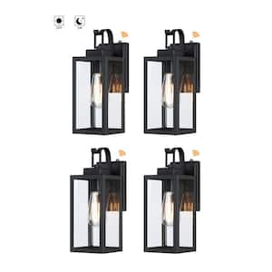 Foothill 13.78 in. 1-Light Matte Black Outdoor Wall Lantern Sconce with Clear Glass with Dusk to Dawn (4-Pack)
