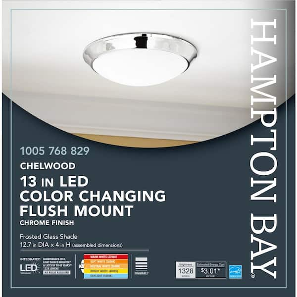 Hampton Bay Chelwood 13 in. Chrome Selectable LED Flush Mount