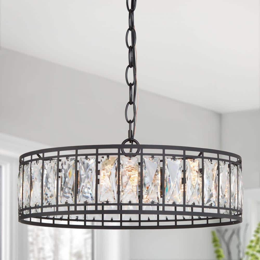 Cristallo 15.5 in 3-Light Modern Black Chandelier with Glam Crystal Shade Transitional Empire Dining Room Island Pendant price history on PriceWatchPro