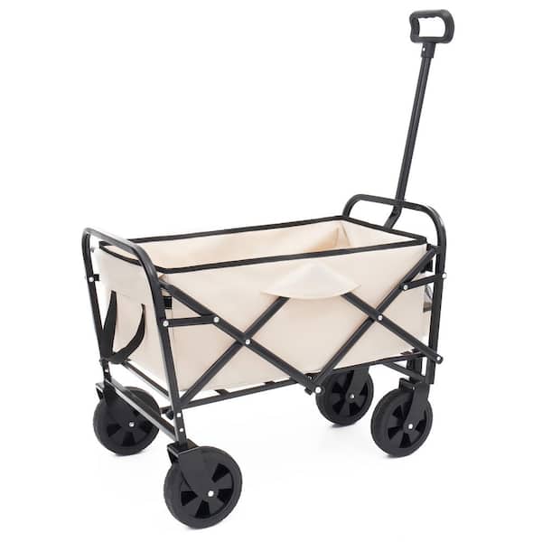 4 cu. ft. Cream Steel-Frame Collapsible Utility Garden Cart Wagon with 3-Piece Liners and Expandable Storage