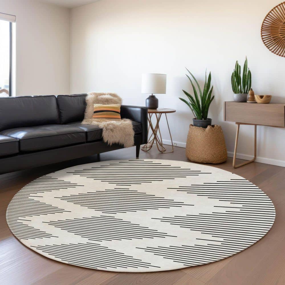 Mayfield Premium Machine Washable Abstract AMF1016 Ivory 8 ft. x 8 ft. Round Rug price history on PriceWatchPro