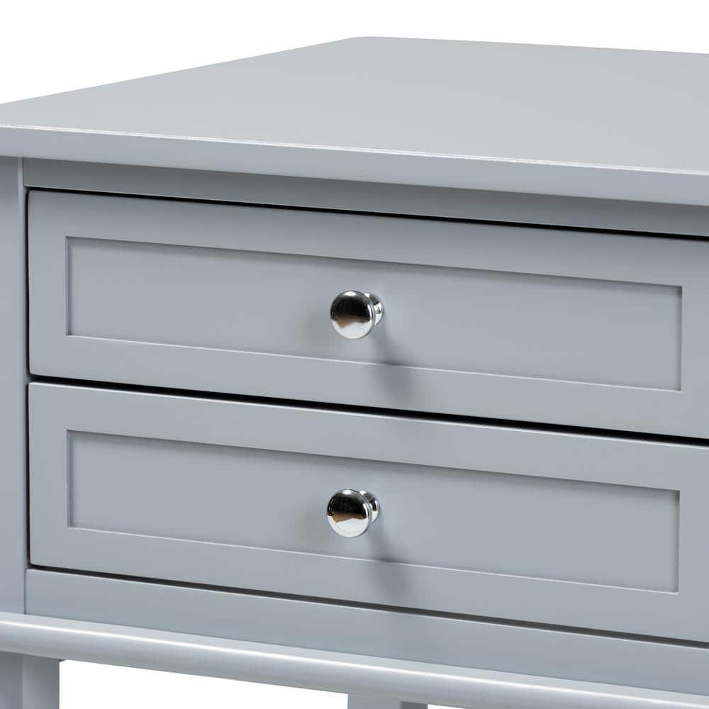 Willow Light Grey 2-Drawer Wood Nightstand with Silver Knobs