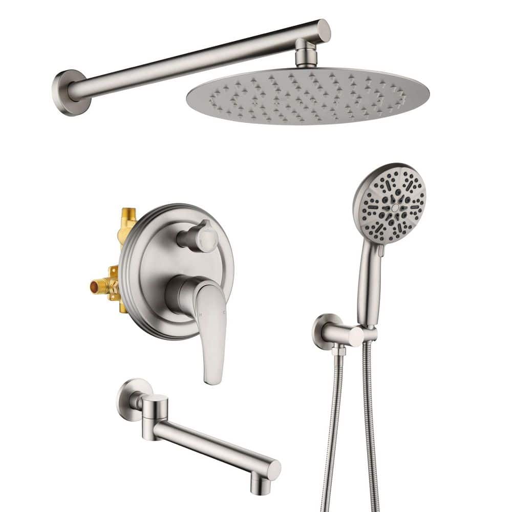 Single Handle 7-Spray Wall Mounted Tub and Shower Faucet 1.8 GPM 10 in. Shower System in Brushed Nickel Valve Included price history on PriceWatchPro