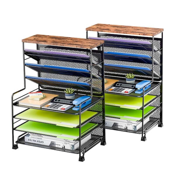 17.13 in x 12.94 in 8 Tier Desk File Organizer, 2 Pack Letter Tray Paper, Mesh Desk Accessories File Folder, Black