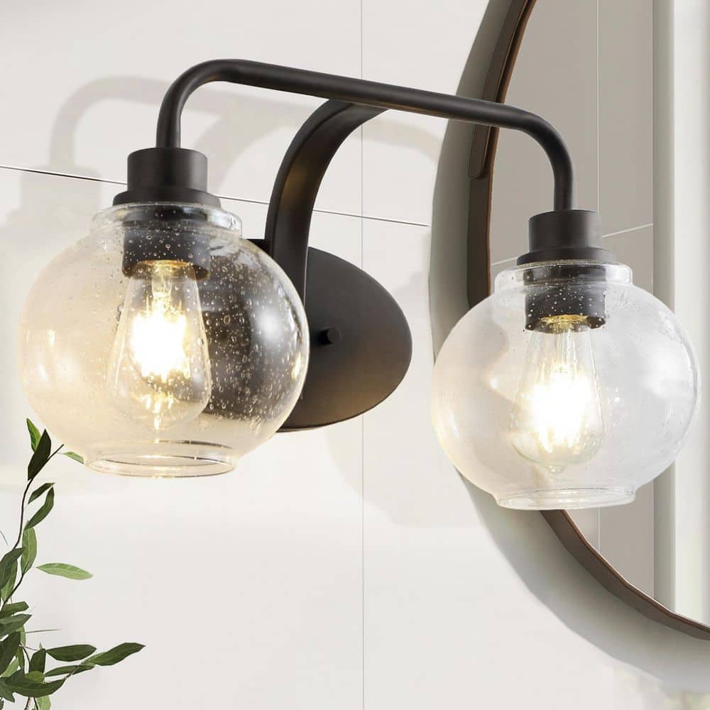 Sandrine French Country 17.5" Oil-Rubbed Bronze Vanity Light with Clear Seeded Glass