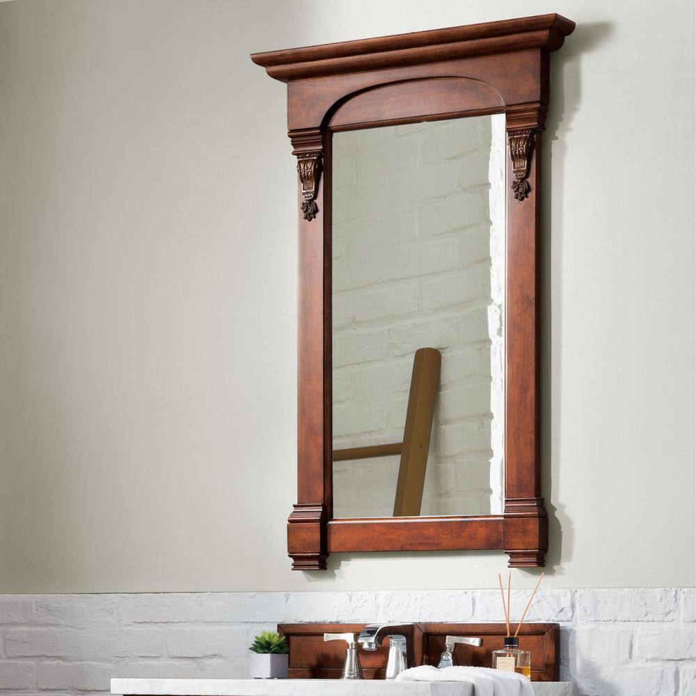 Warm Cherry Rectangular Wood Framed Bathroom Vanity Mirror