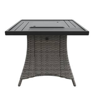 50000 BTU Gray Square Wicker Outdoor Propane Gas Fire Pit Table with Table Cover