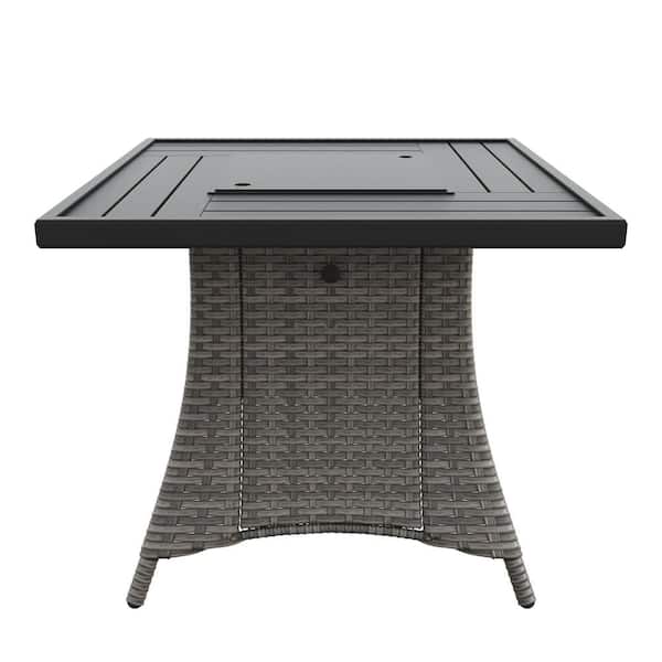 Gardenbee 50000 BTU Gray Square Wicker Outdoor Propane Gas Fire Pit Table with Table Cover