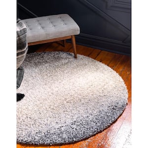 Hygge Shag Gradient Gray 3 ft. 3 in. x 3 ft. 3 in. Round Rug