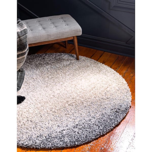 Hygge Shag Gradient Gray 3 ft. 3 in. x 3 ft. 3 in. Round Rug