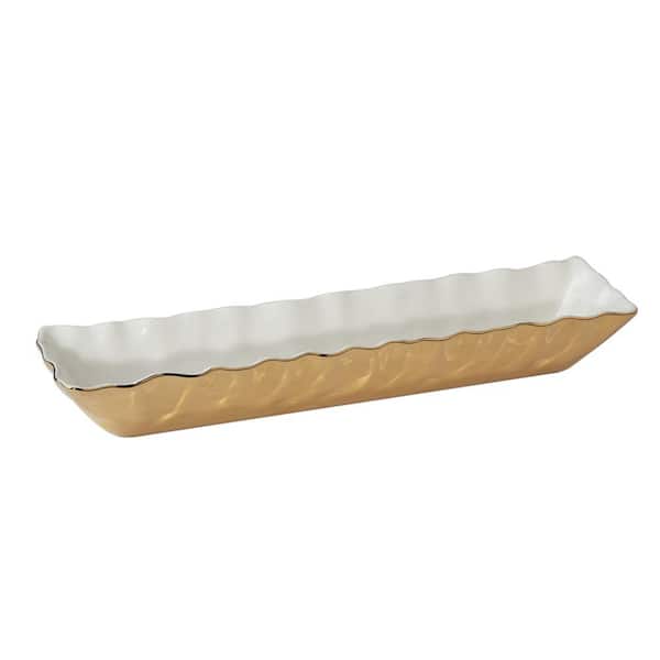 Certified International Gold Coast 3.5 in. x 2.25 in. x 13 in. Gold Porcelain Serving Tray