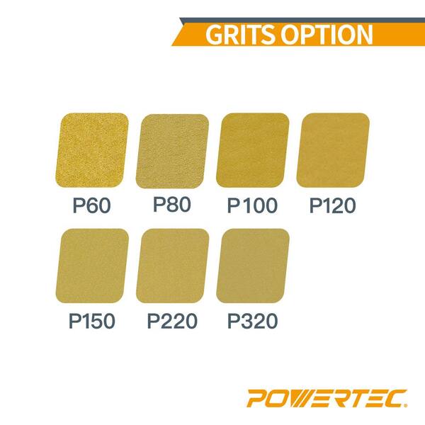 50 Pack Gold POWERTEC 44208G-50 6 8 Hole 80 Grit Hook and Loop Sanding Discs 