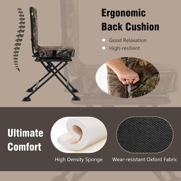 Swivel Folding Chair with Backrest and Padded Cushion-Camouflage