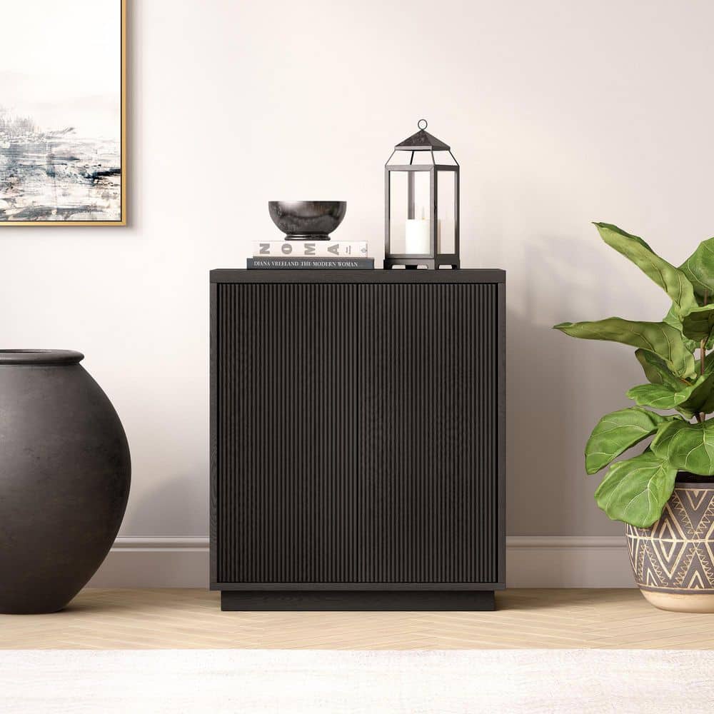 Black Grain Modern Rectangular Accent Cabinet with Adjustable Shelving