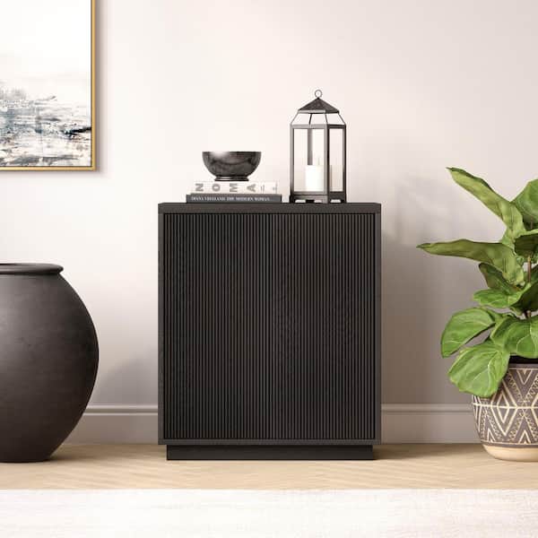 Hudson&Canal Alston Black Grain Accent Cabinet with Swing-Out Doors