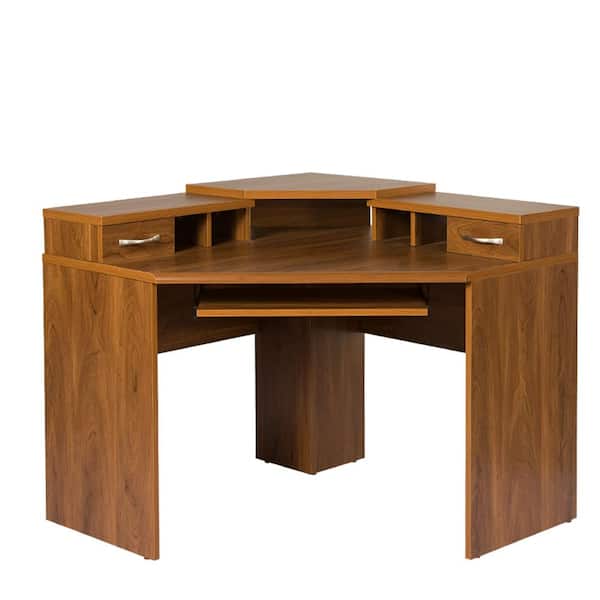 Office Furniture Corner Desk, Solid Wood Corner Computer Desk With Keyboard Tray