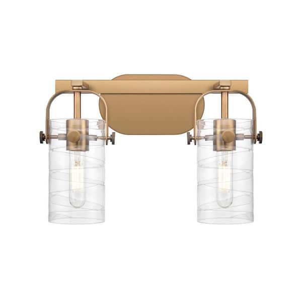 Innovations Pilaster II Cylinder 14.88 in. 2-Light Brushed Brass Vanity Light with Glass Shade