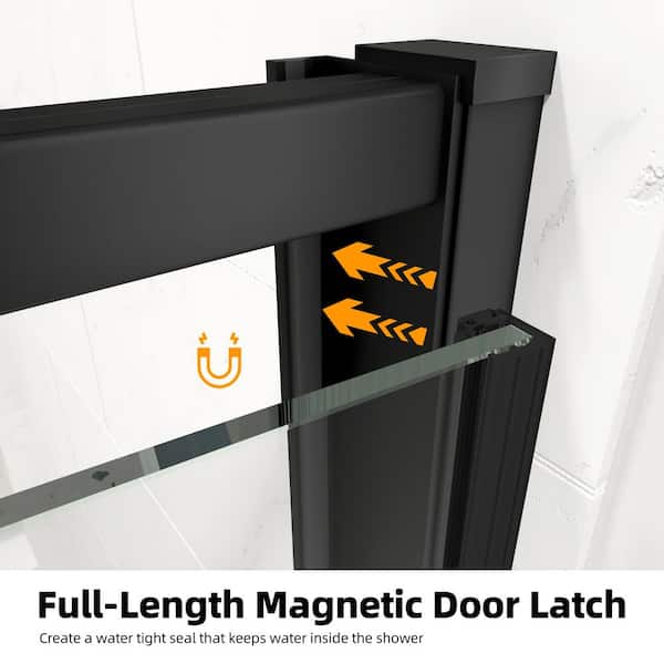 Modern 42 in. W x 71 in. H Pivot Swing Semi-Frameless Shower Door in Matte Black Finish with 1/4 in. (6mm) Clear Glass