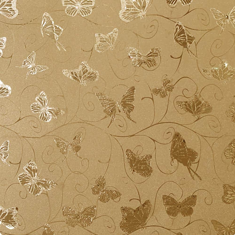 Butterflies, Vines Gold, Mustard Vinyl Strippable Roll (Covers 26.6 sq. ft.