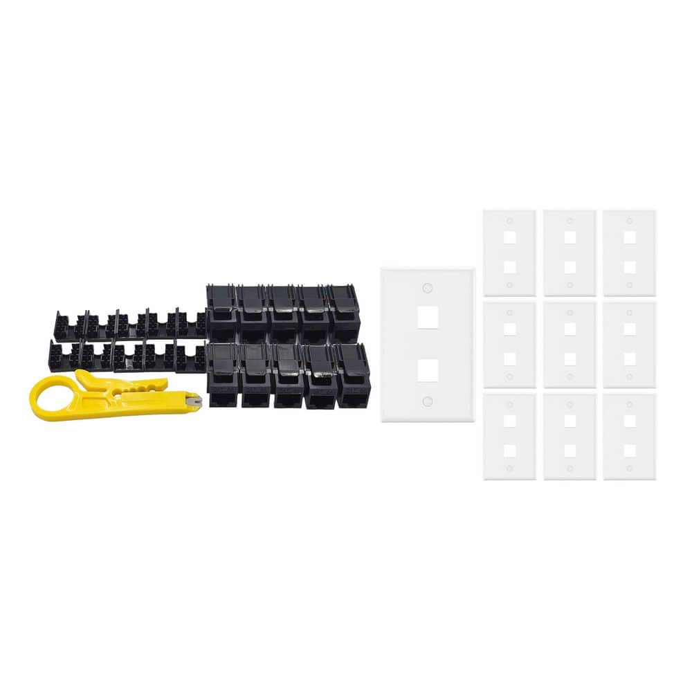 10-Pack 1-Gang White Keystone Plastic Wall Plates 2-Port and 10 Cat 6A RJ45 Keystone Jacks Black price history on PriceWatchPro