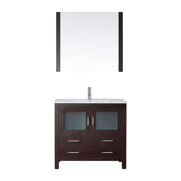 Virtu USA Dior 36 in. W Bath Vanity in Espresso with Ceramic Vanity Top in White with Square Basin and Mirror and Faucet