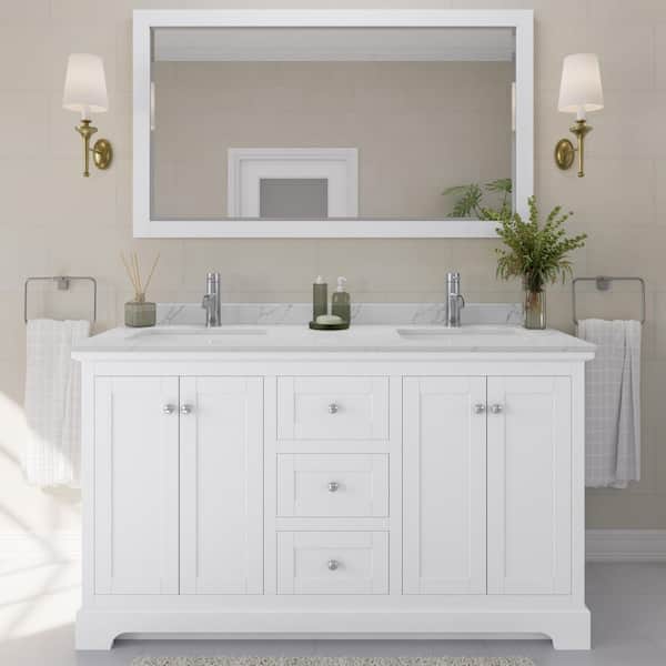 Avery 60 in. W x 22 in. D x 35 in. H Double Bath Vanity in White with Giotto Quartz Top