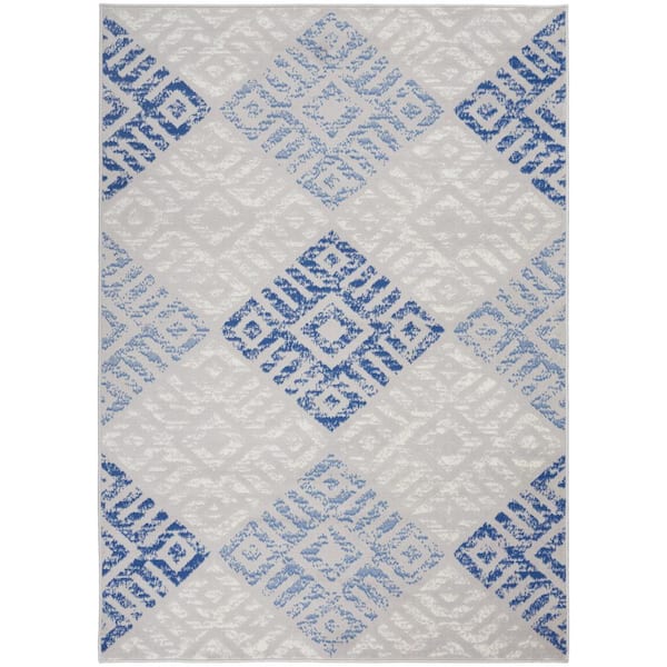 Nourison Whimsicle Grey Blue 6 ft. x 9 ft. Geometric Modern Area Rug