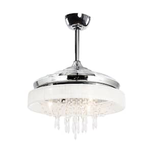 42 in. Modern Indoor Retractable Blade Chrome Crystal Ceiling Fan with Remote and Light Kit
