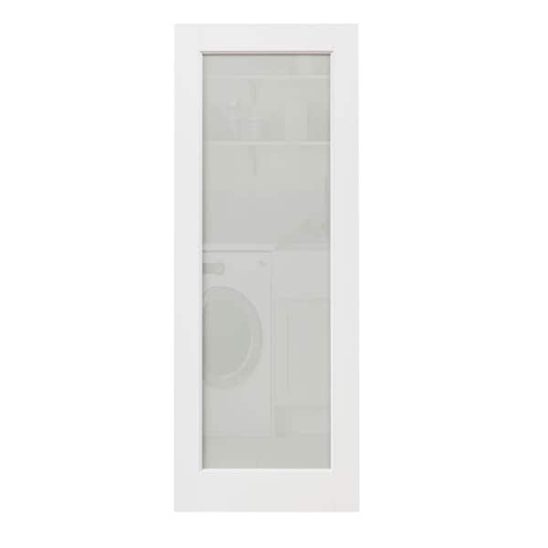 30 in. x 80 in. Solid MDF Core 1-Lite Tempered Frosted Glass and Manufacture Wood White Primed Interior Door Slab