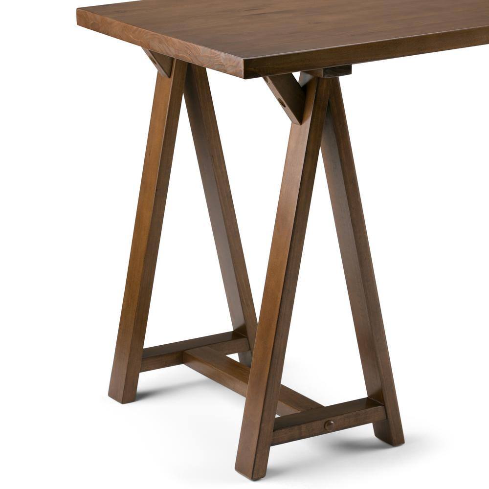 Sawhorse Solid Wood 56" Wide Industrial Writing Desk in Medium Saddle Brown