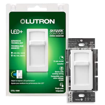 Skylark Contour Slide LED+ Dimmer Switch for Dimmable LED, Incandescent and Halogen Bulbs, Single-Pole, White