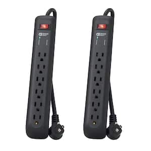 8 ft. 6-Outlet Surge Protector with 45-Degree Flat Angle Plug, Black (2-Pack)