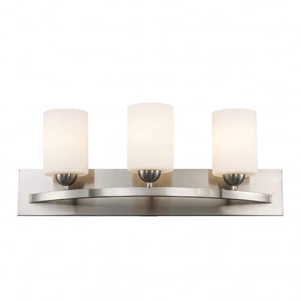Moonlight 24-in. 3-Light Brushed Nickel Bathroom Vanity Light Fixture with Frosted Glass