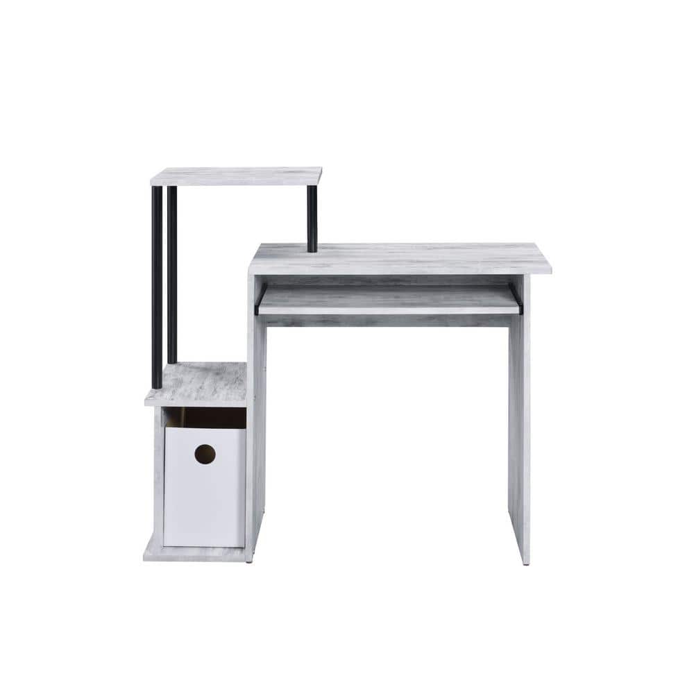 37 in. Rectangular Antiqued White Manufactured Wood Computer Desk
